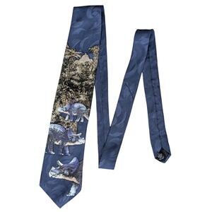 90s Vintage Jurassic Park Triceratops Dinosaur Blue Theme Novelty Neck Tie